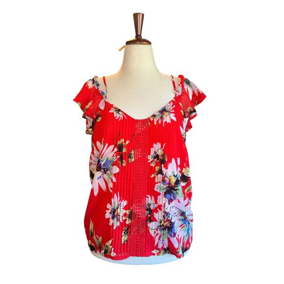 Miss Me Cold Shoulder Red Floral Top | Size M | Adjustable Straps | Boho Vibe - Picture 1 of 12